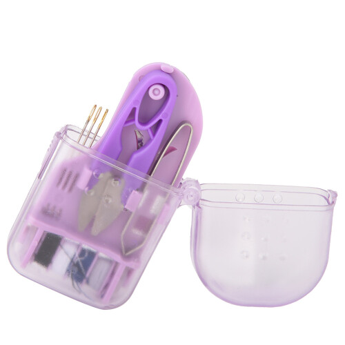 Mini Macaron Color Plastic Sewing Tool Box Needle Scissors Purple 2