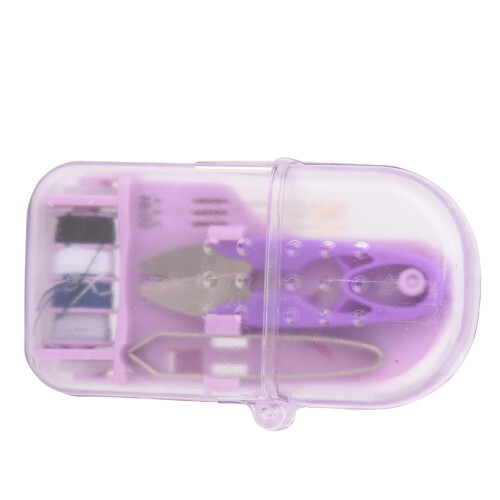 Mini Macaron Color Plastic Sewing Tool Box Needle Scissors Purple 1
