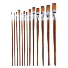 13Pcs Nylon Hair Watercolor Oil Painting Flat Brush Set Wooden Handle