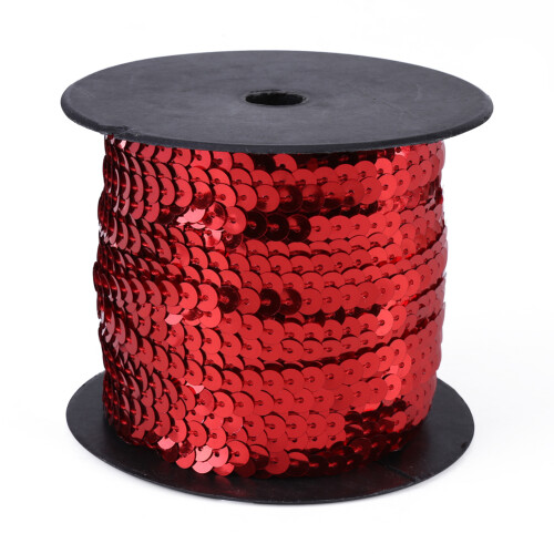 100 Yards 6mm Shiny Flat Round Sequins Trim Sewing String Red 1