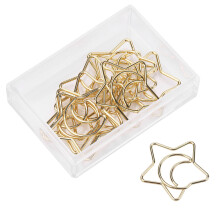 10Pcs Plastic Coated Gold Star Moon Paper Clips Bookmark