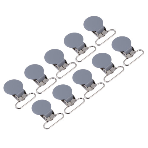10Pcs 25mm Round Suspender Braces Pacifier Clip Gray 2