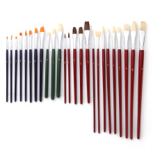 Wood Handle Nylon Hair Gouache Brushes Set 25Pcs