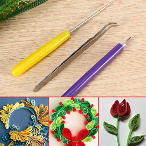 3pcs DIY Quilling Paper Tools Set Tweezer Needle Pins Craft 2