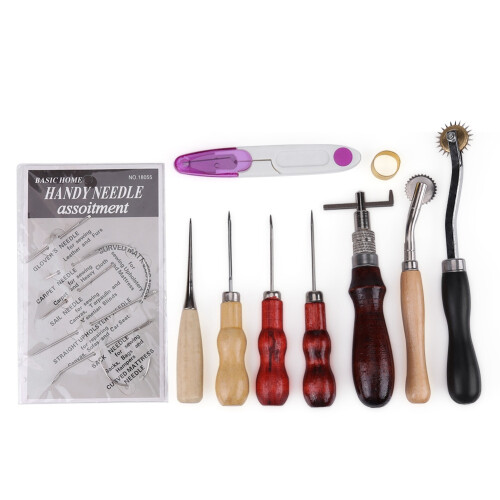 17 Pcs Leather Tools DIY Hand Stitching Kit Awl Waxed Thimble Thread 1