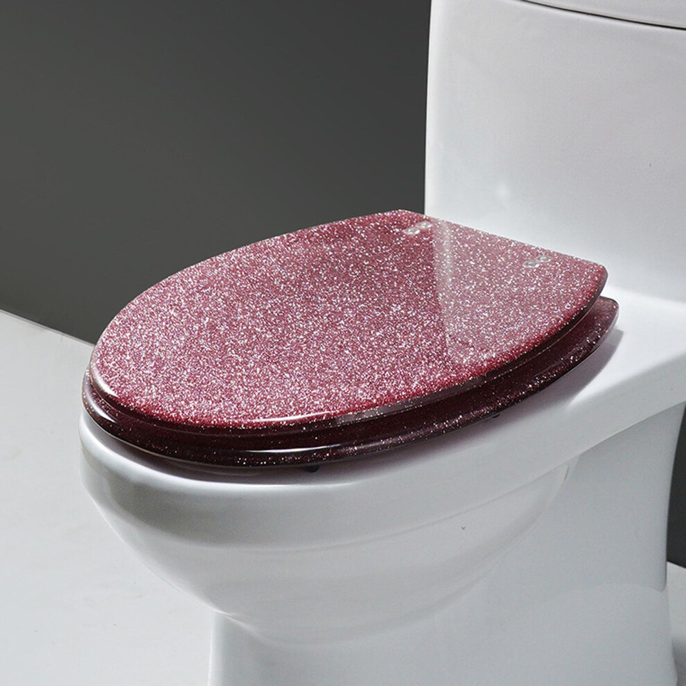 Soft Close Toilet Seat 360 Degree Adjustable Stainless Steel Hinges Quick Release Glittering Resin 9084446614589