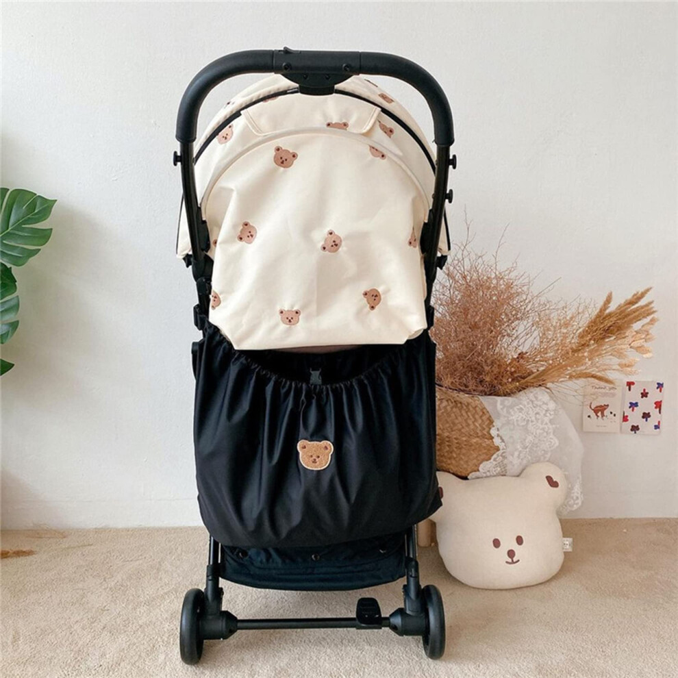 Baby Pram Organiser Stroller Storage Bag Portable Hanging Pushchair Diaper Bag Extra-Large Capacity Bear Outdoor Black