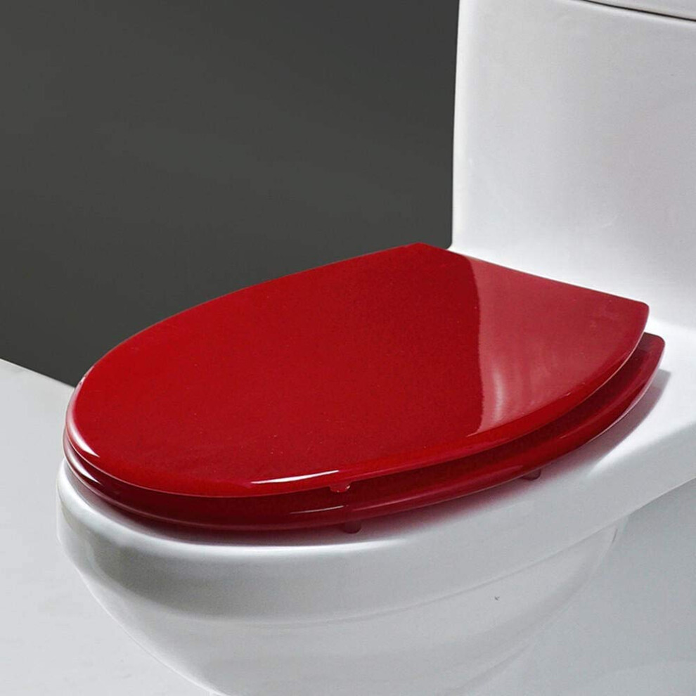 Soft Close Toilet Seat With Quick Release Button, Red, Resin Stainless Steel Hinges, Easy Cleaning, Family Toilet Seat 9354506535964