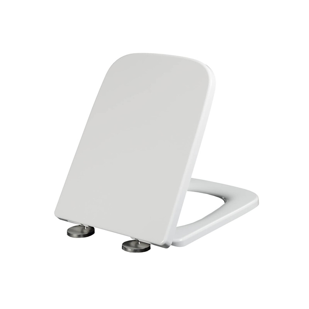 Soft Close Toilet Seat Rounded Square Urea-Formaldehyde, Silent Slow Drop, Quick-Install Square Toilet Seat, White 9084446614800