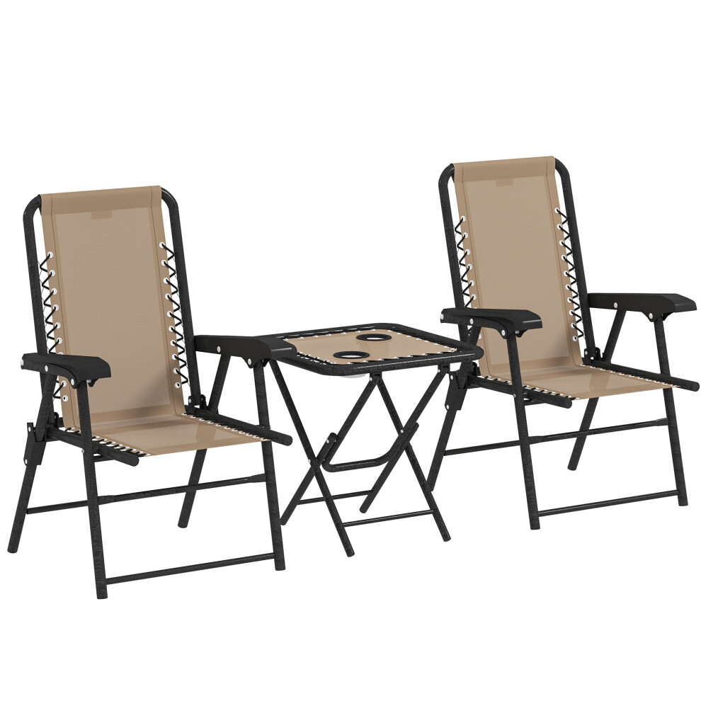 Garden Table and Chair Set Outsunny 3-Piece Khaki Durable Powder-Coated Steel for Outdoor Patio-image-OPC-PMFSXRK-NEW