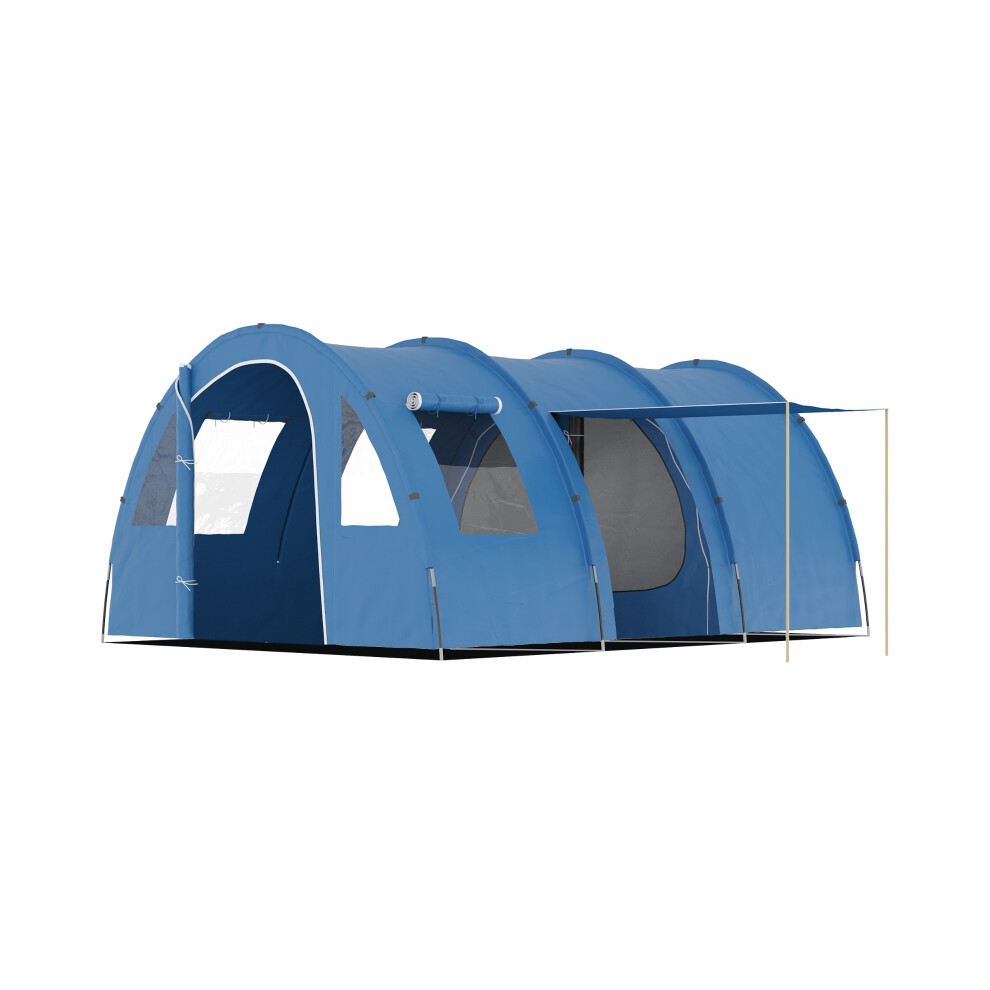 Outsunny 5-6 Person Camping Tent with 2 Rooms Blue Spacious Family Shelter Sturdy Floor Compact Carry Bag-image-OPC-PMFSY6G-NEW