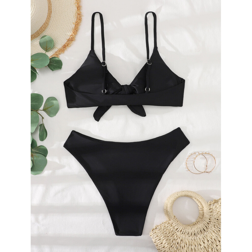 Women's Black Tie Knot Bikini Set 2 Piece Swimwear Sizes S-XL-image-OPC-PMFSYGG-NEW