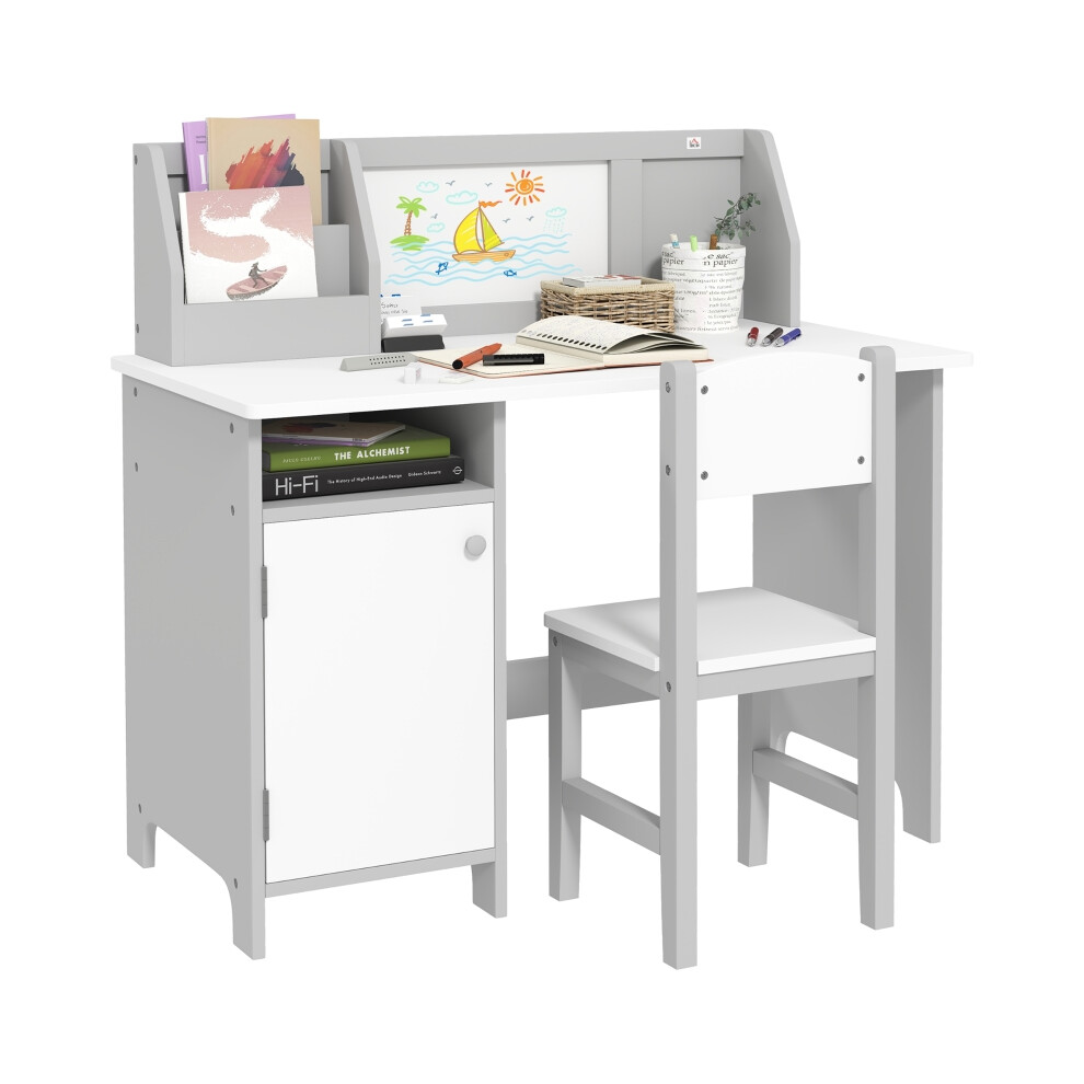 Toddler and Kids Table and Chair Set with Whiteboard - Grey Compact Size Robust Build Perfect for Learning and Creativity-image-OPC-PMFSYJJ-NEW