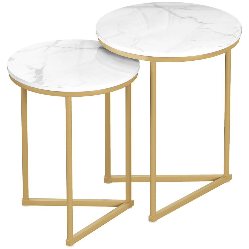 White/Gold-Tone Marble-Effect Nest of Tables Set - Contemporary Versatile Living Room Tables with Easy-to-Combine Design-image-OPC-PMFSY9Q-NEW