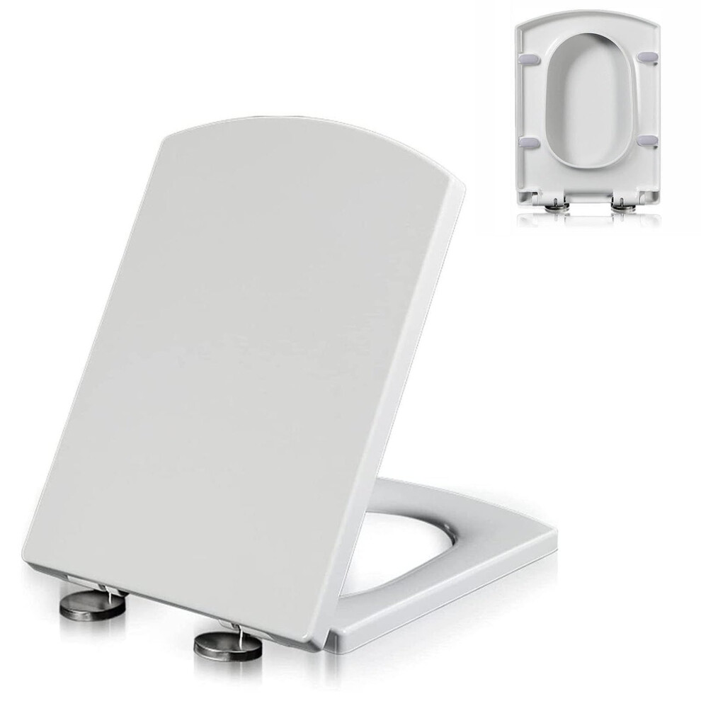 Toilet Seat Square 03A, Slow-Close, 360-Degree Adjustable Hinge, Easy Install, White, Urea-Formaldehyde 9084446615005