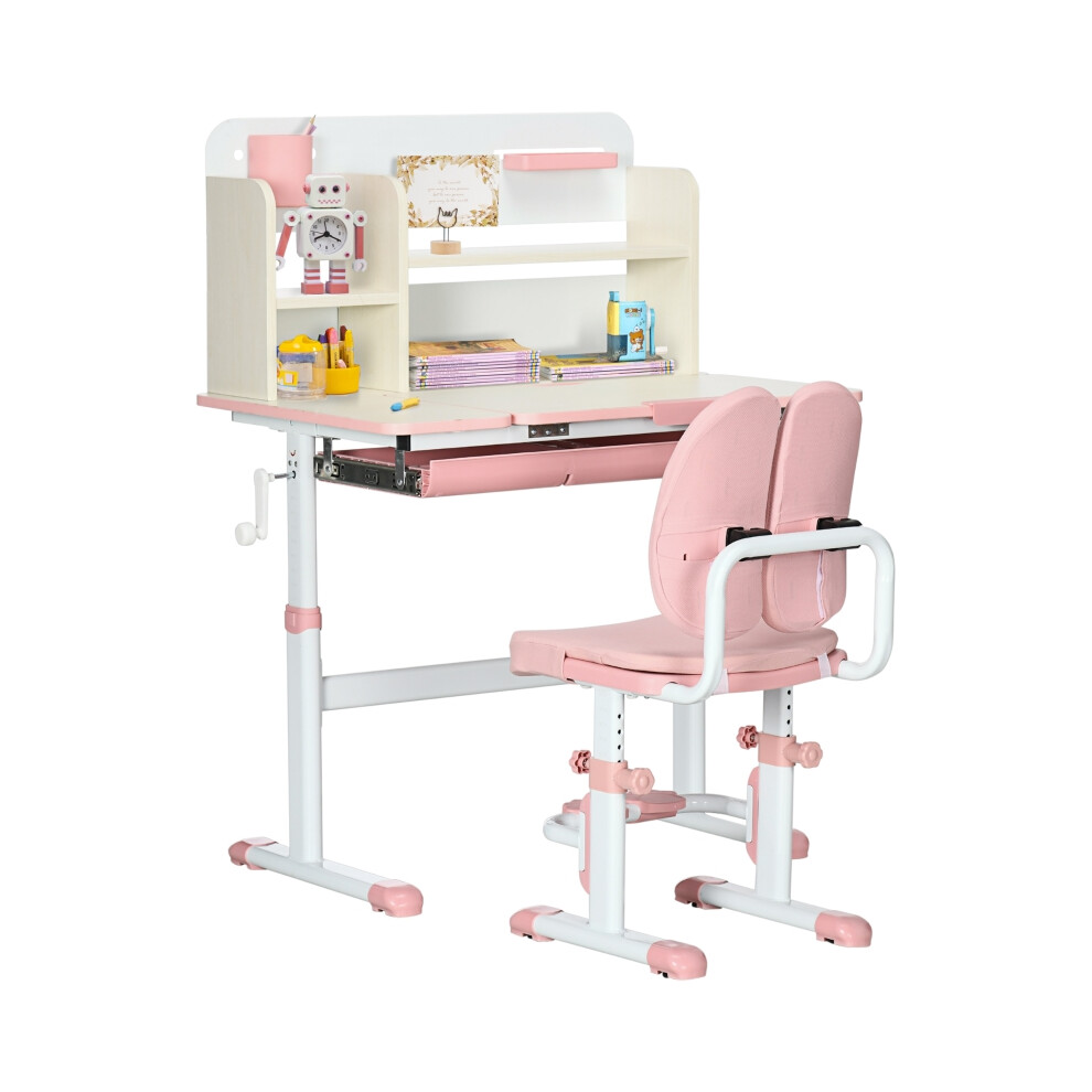 Pink Kids Desk and Chair with Storage Shelves Washable Cover Suitable for Ages 3-12 - Compact and Sturdy Wooden Design-image-OPC-PMFSZN2-NEW