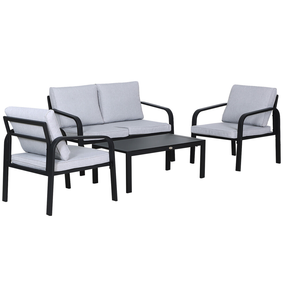 Garden Sofa Set 4pcs Aluminum Frame Patio Furniture with Cushions Black - 2 Single Armchairs 1 Bench & Coffee Table-image-OPC-PMFT6KN-NEW