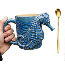 (A) suitable for ocean lovers 3d ceramic coffee mug, marine animal theme hand painted drinkware
