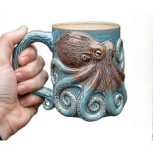 (E) suitable for ocean lovers 3d ceramic coffee mug, marine animal theme hand painted drinkware