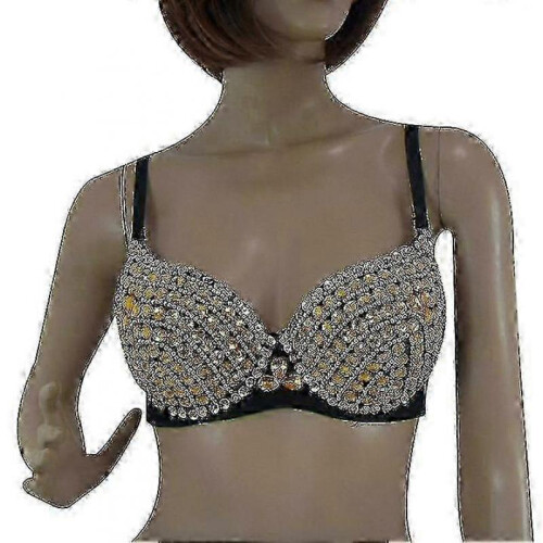 (L, gold) glitter sparkle belly dance beaded sequined bra top