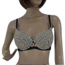 (S, gold) glitter sparkle belly dance beaded sequined bra top