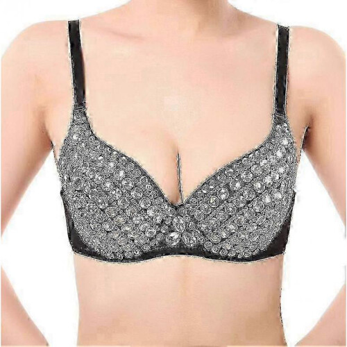 (XXL, silver) glitter sparkle belly dance beaded sequined bra top