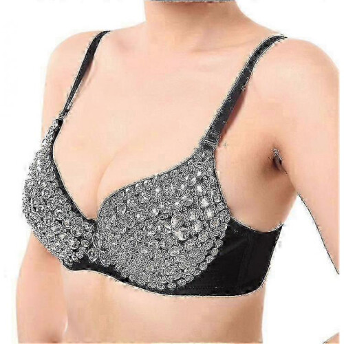 (M, silver) glitter sparkle belly dance beaded sequined bra top 1