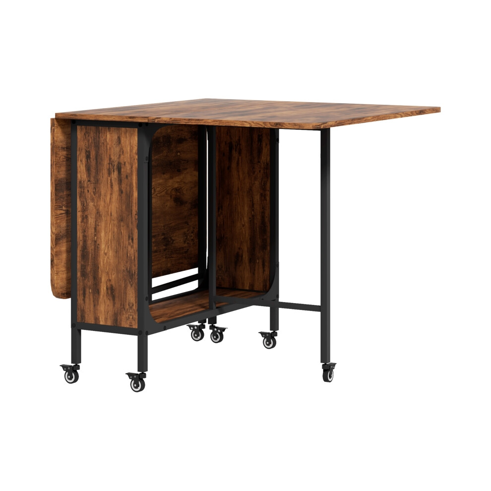 Six-Person Drop Leaf Dining Table in Rustic Brown/Black - Durable Solid Wood Extendable Ideal for Small to Large Dining Spaces-image-OPC-PMFT9R5-NEW