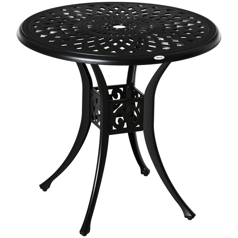 78cm Round Garden Table with Parasol Hole Black Cast Aluminum Outdoor Dining Table for Patio & Garden Spaces-image-OPC-PMFTBT9-NEW