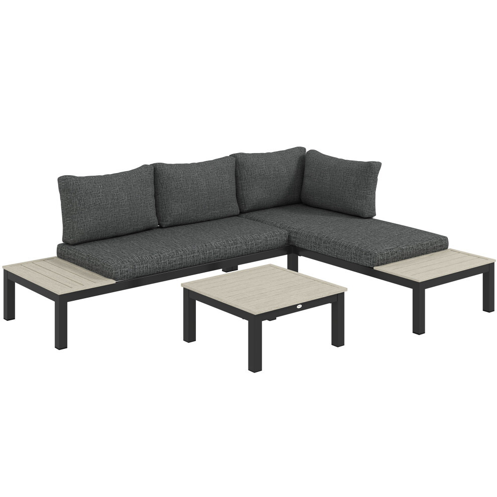 Dark Grey Garden Furniture 3 Piece Aluminium Outdoor Corner Sofa Set with Cushions and Coffee Table-image-OPC-PMFTC6B-NEW
