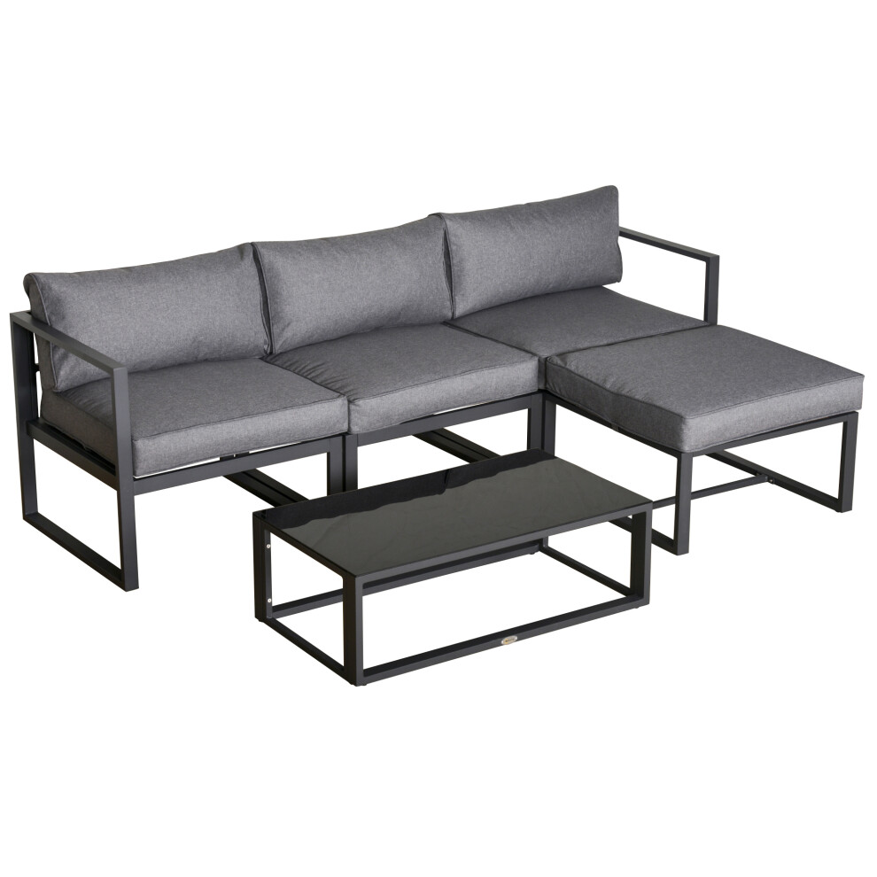 5 Pieces Outdoor Garden Furniture Set with Cushioned Chairs Glass Top Coffee Table Aluminum Tubes for Balcony and Patio Grey-image-OPC-PMFTC7T-NEW