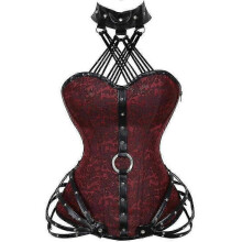 (M, Red) Gothic Plus Size Leather Halter Neck Steel Bone Super Corset and Corset Top Women's Shapewear Vintage Steampunk Dresses