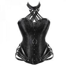 (M, Black) Gothic Plus Size Leather Halter Neck Steel Bone Super Corset and Corset Top Women's Shapewear Vintage Steampunk Dresses