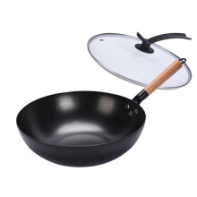 Flat Bottom Wok Pan Iron Cookware, Traditional Chinese Cookware, Stir Fry Pan, 32 cm Diameter