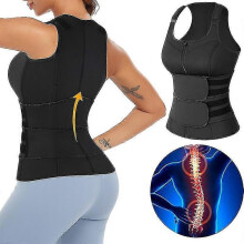 (L, Black) SNQTV-Women Adjustable Posture Corrector Back Support Strap Shoulder Lumbar Waist Spine Brace Pain Relief Posture Orthopedic Belt