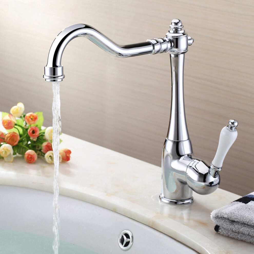 Kitchen Faucets For Sink, Brass Rotatable Hot And Cold Water Faucet With Ceramic Handle, Golden Finish, Model Dm224 9084446615982