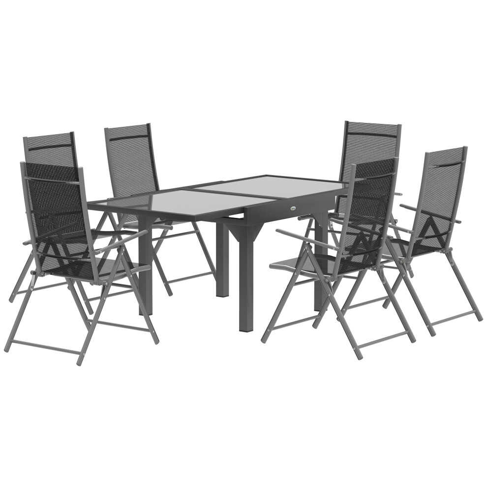 7 Piece Outdoor Dining Table Set with Extendable Top & 6 Folding Chairs Durable Grey Patio Furniture for Garden Balcony Deck-image-OPC-PMFTJQD-NEW