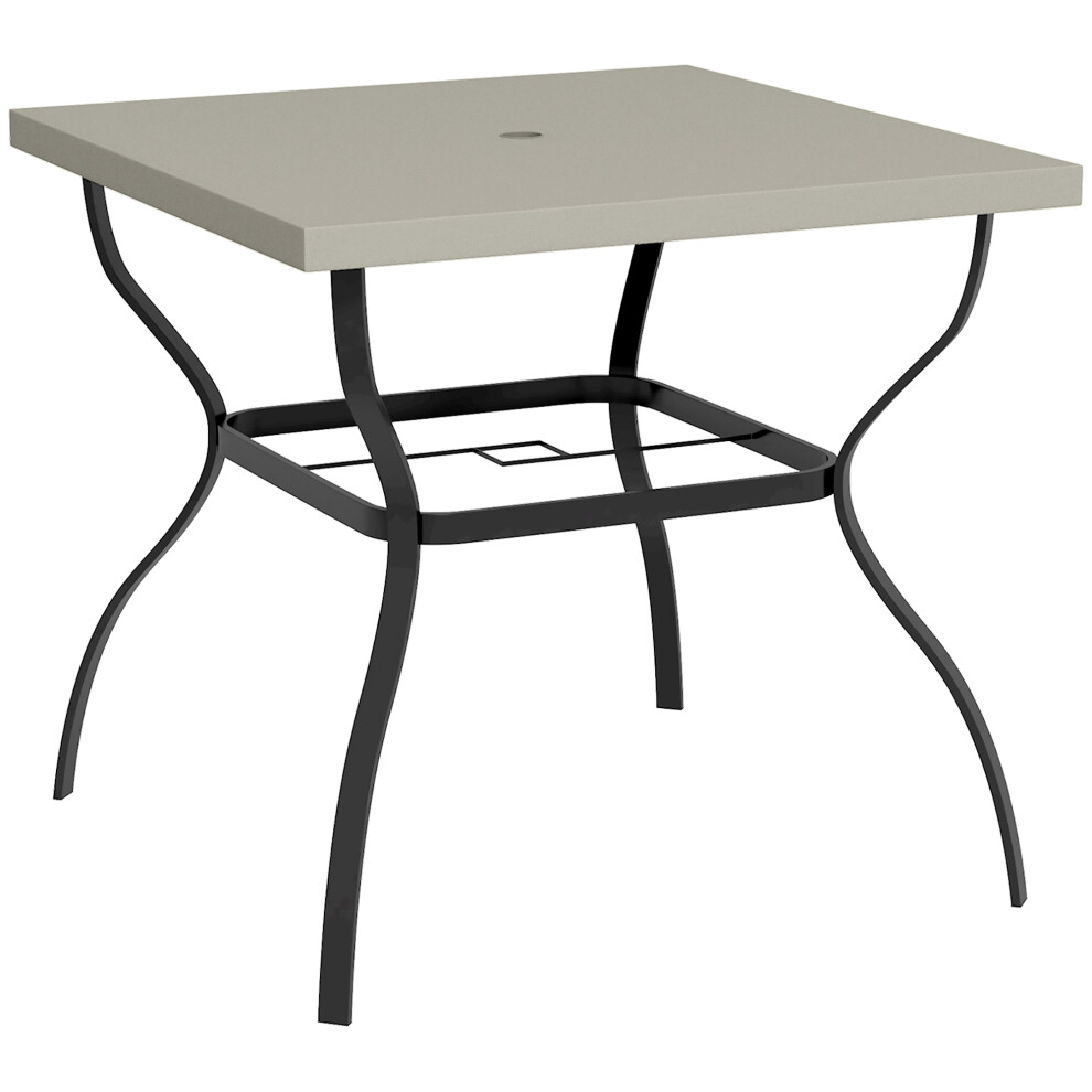 Steel Garden Table for 4 with Parasol Hole Outdoor Patio Dining Grey/Black Robust Construction Weather-Resistant 4 Seater-image-OPC-PMFTKDN-NEW