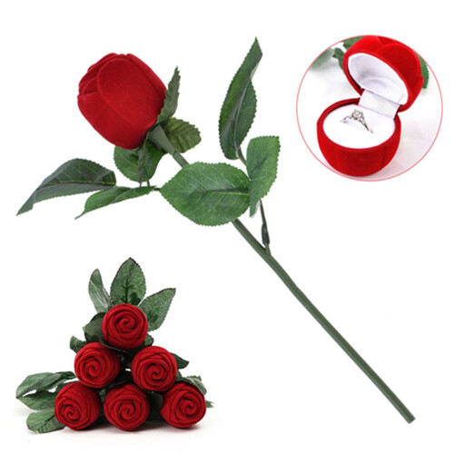 Red Rose Shape Ring Box Valentine's Day Jewelry Proposal Case