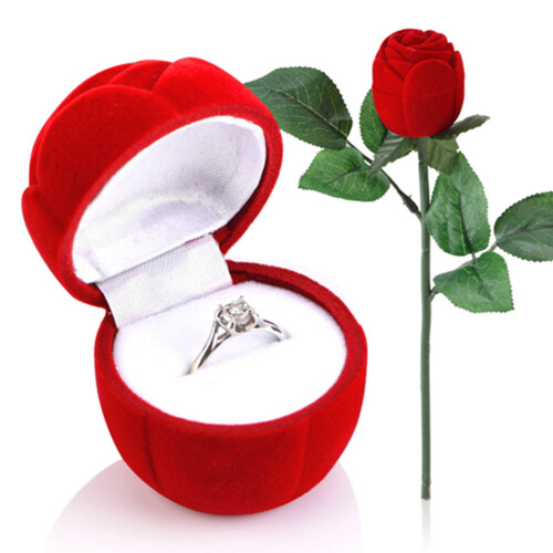Red Rose Shape Ring Box Valentine's Day Jewelry Proposal Case 1