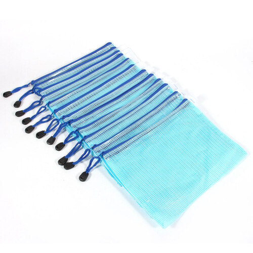 A5 Plastic Zipper Bags Document Folder Protective Blue
