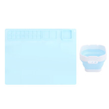 Silicone Art Mat with Palette Brush Wash Cup Kids Sky Blue