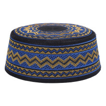 (Blue Head Circumference 58cm / 22.83in) Men Kufi Hat Embroidered Prayer Hat Blue 58cm