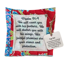 (Type 4) Mini Prayer Quilt Cross Handcrafted Sew Pocket 10x10cm Type 2