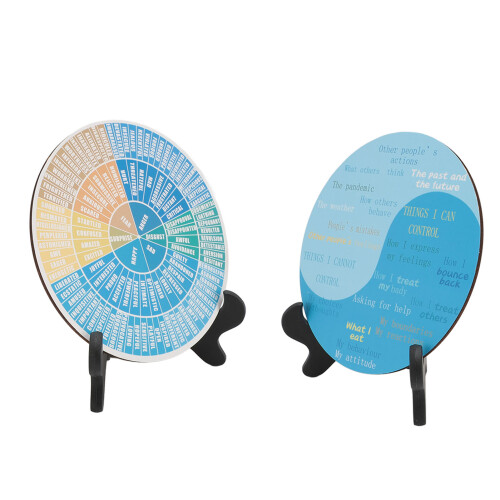 (Type 2) 2PCS Calm Feeling Wheels Black Base Wooden Emotion Chart Decoration 1