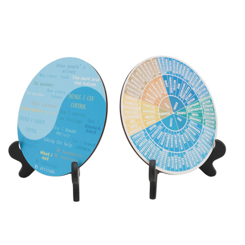 (Type 2) 2PCS Calm Feeling Wheels Black Base Wooden Emotion Chart Decoration 2