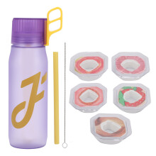 (Purple) Scent Water Cup 650ML 5 Flavor Pods Fruit Fragrance Straw Purple