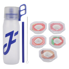 (Blue) Scent Water Cup 650ML 5 Flavor Pods Fruit Fragrance Straw Purple