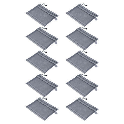 (Grey) 10PCS Double Layer A5 Waterproof Nylon Mesh Zipper Pouch Blue