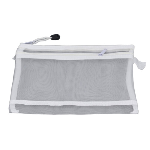 (White) 10PCS Double Layer A5 Waterproof Nylon Mesh Zipper Pouch Blue 2